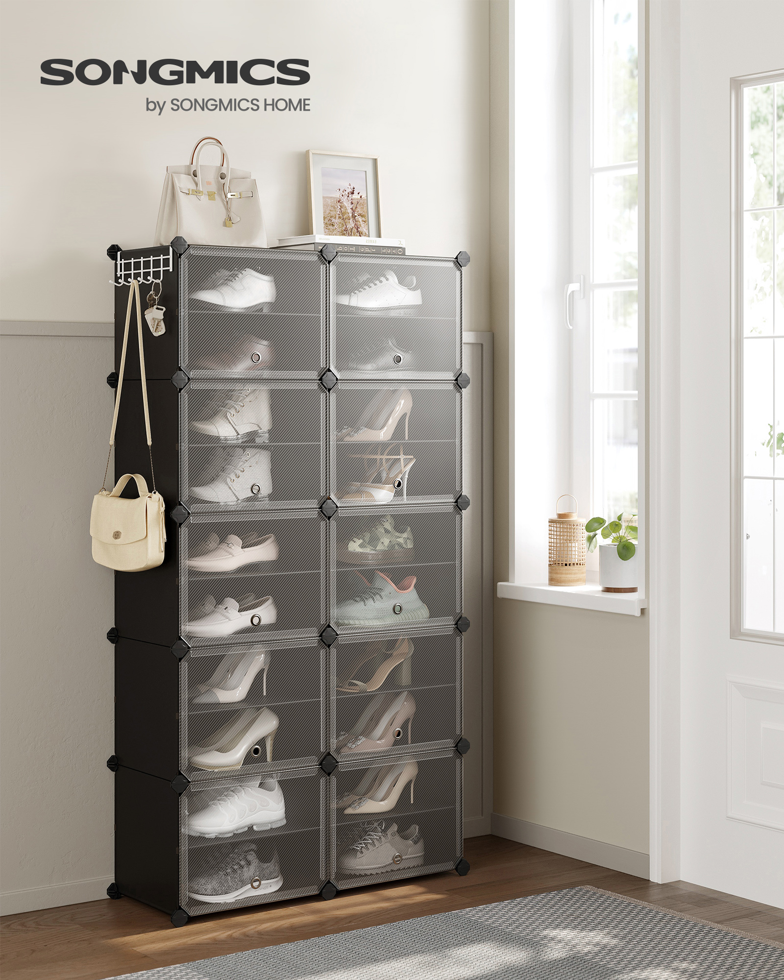 SONGMICS Modulárna botníková skriňa s 10 priehradkami, 83 x 156 x 32 cm, čierna