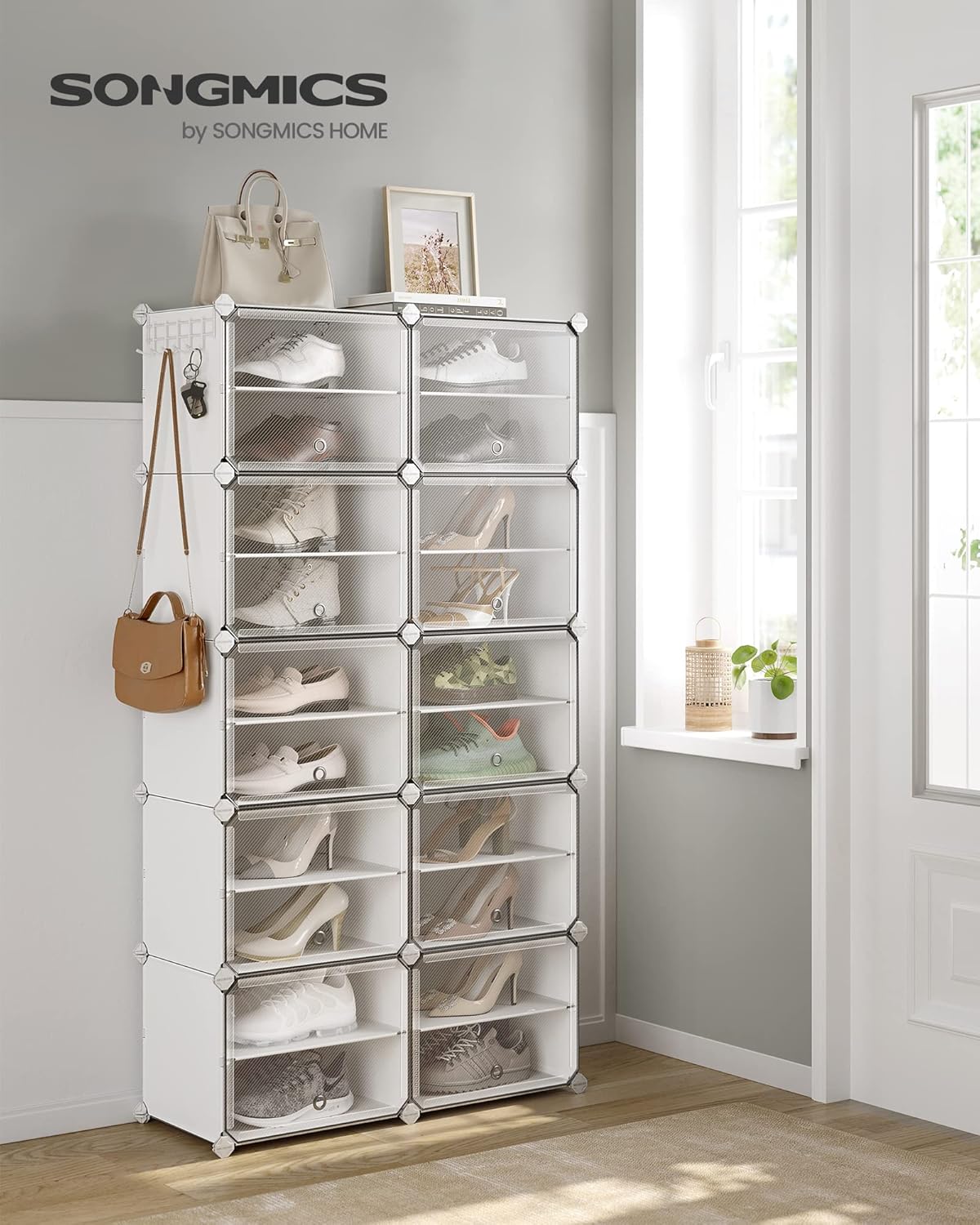 SONGMICS Modulárna botníková skriňa s 10 priehradkami, 83 x 156 x 32 cm, biela