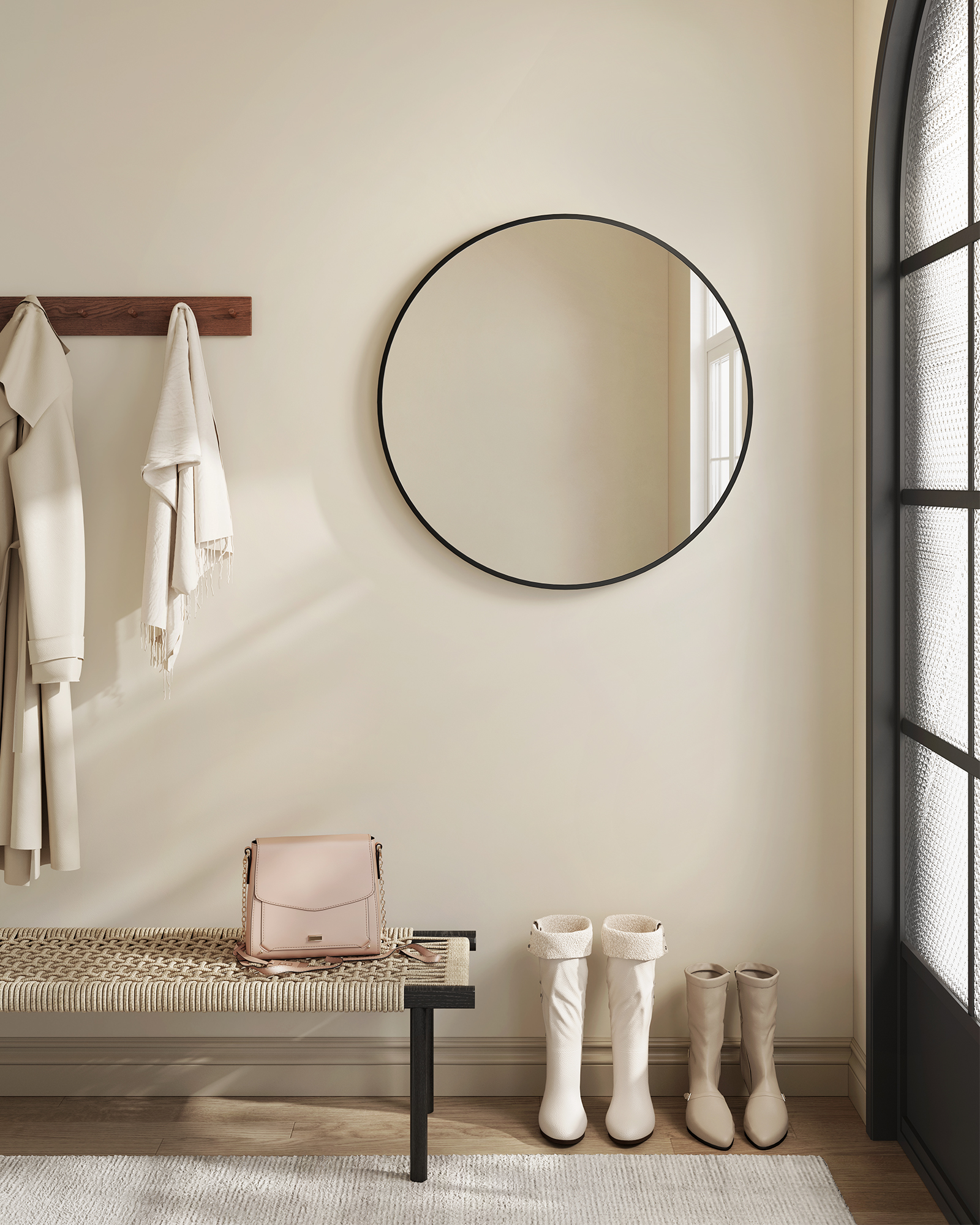 SONGMICS Nástenné zrkadlo, okrúhle, s kovovým rámom, 61 cm, čierne