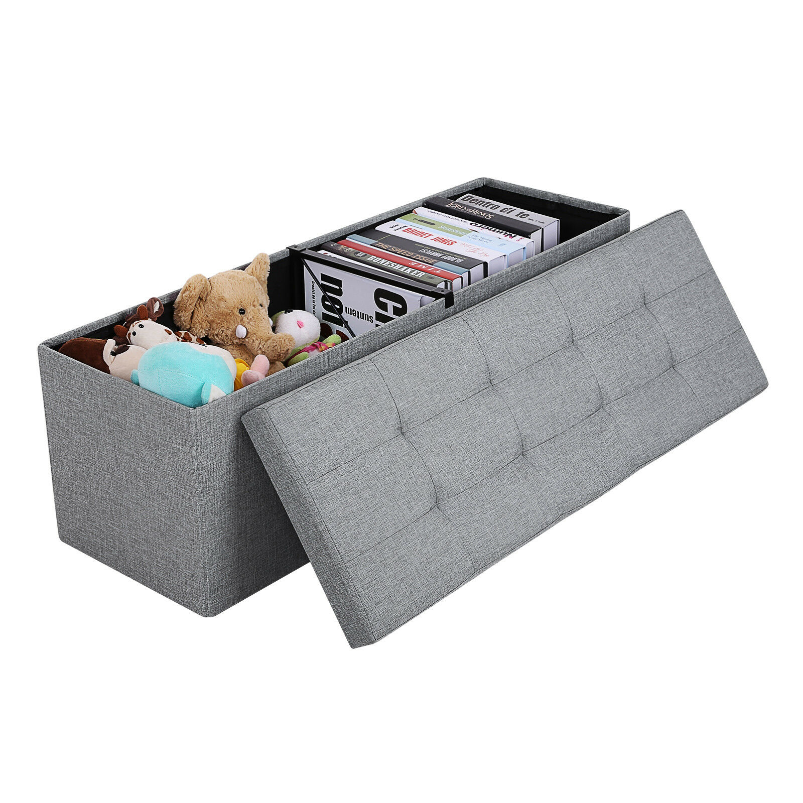 SONGMICS Úložný sedací box čalúnený skladací 110x38 cm sivý
