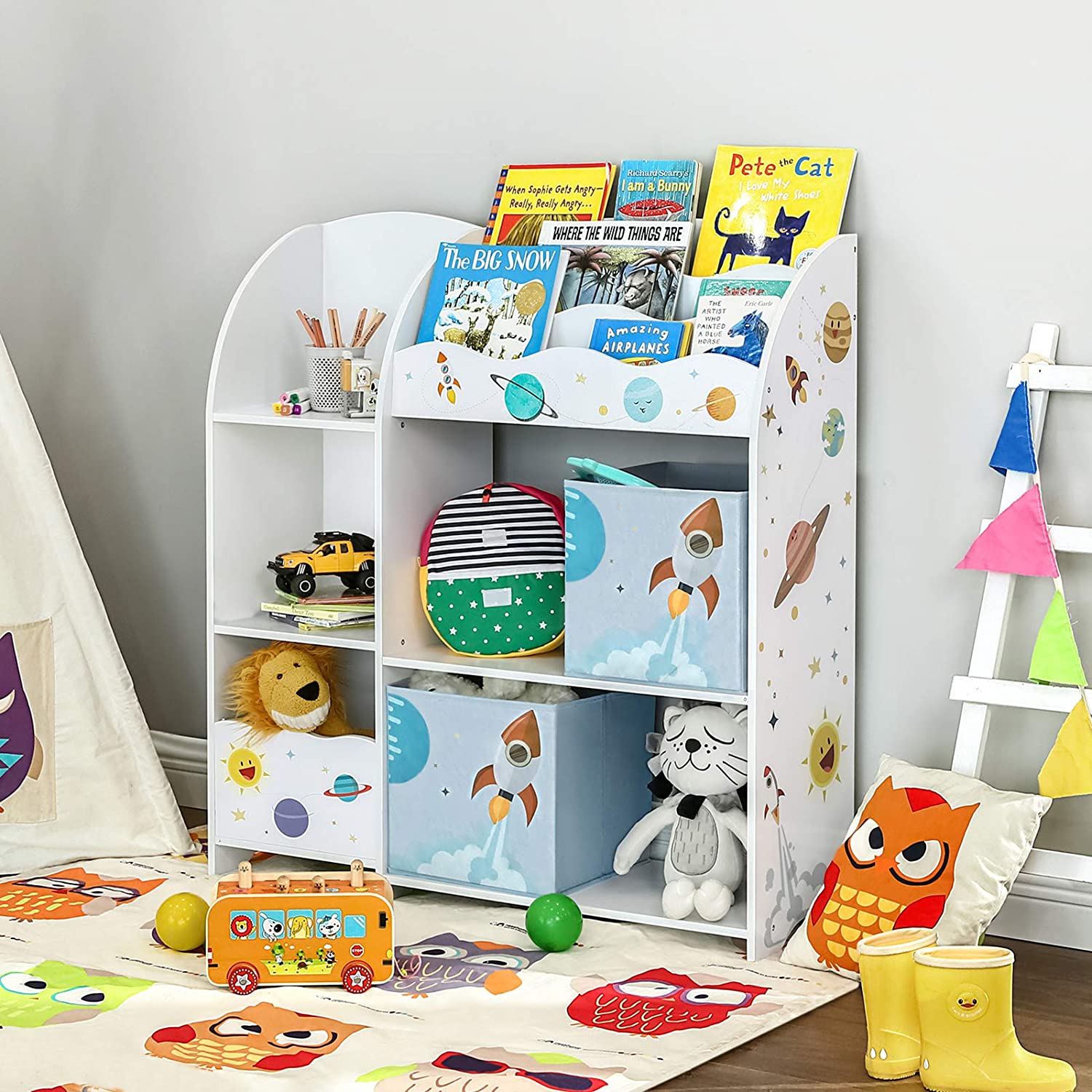 E-shop SONGMICS Detský regál na knihy a hračky vesmírne motívy 93 x 100 x 30cm
