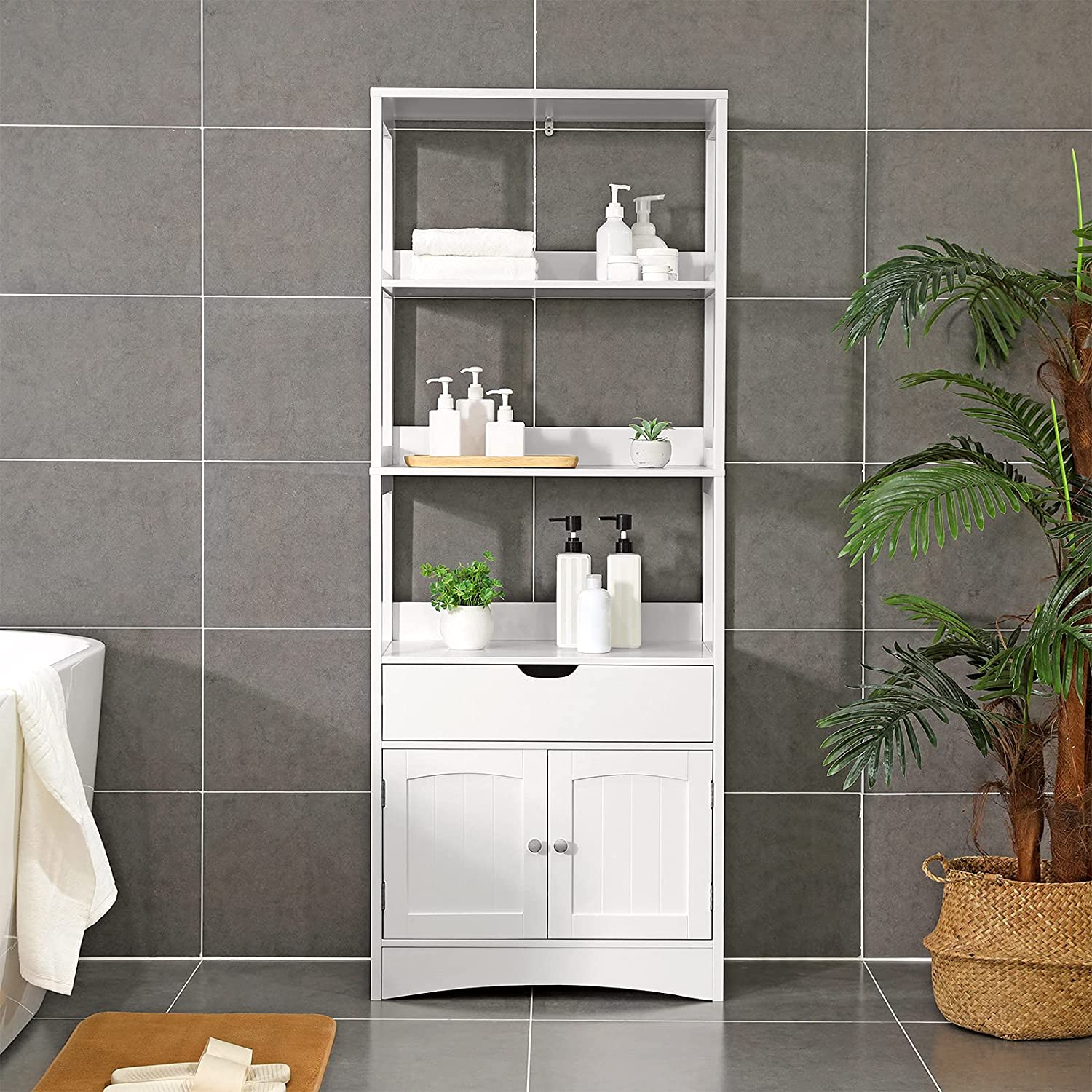 E-shop VASAGLE Kúpeľňová skrinka s policou a zásuvkou biela