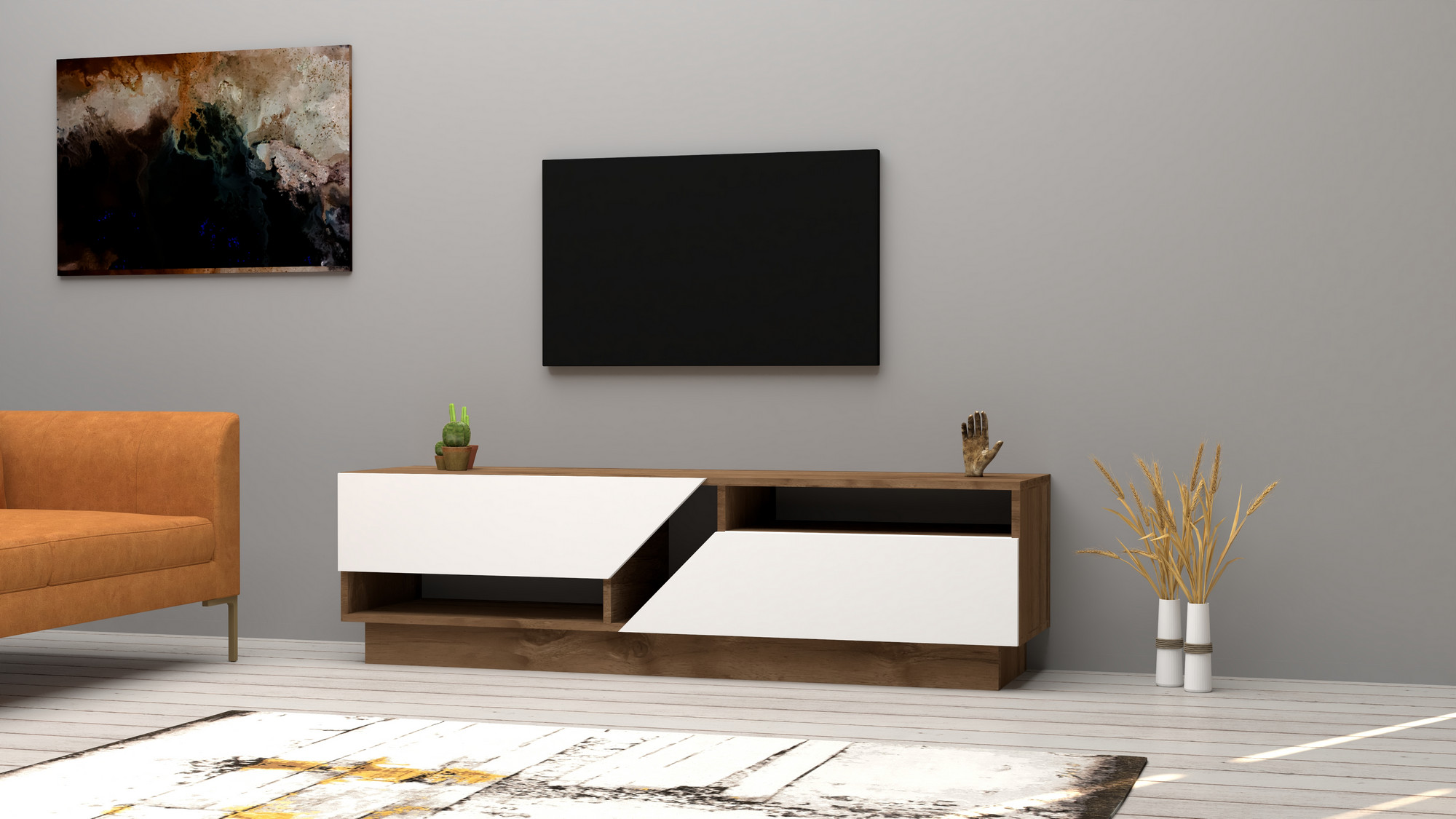 TV stolík KOZA orech, biely