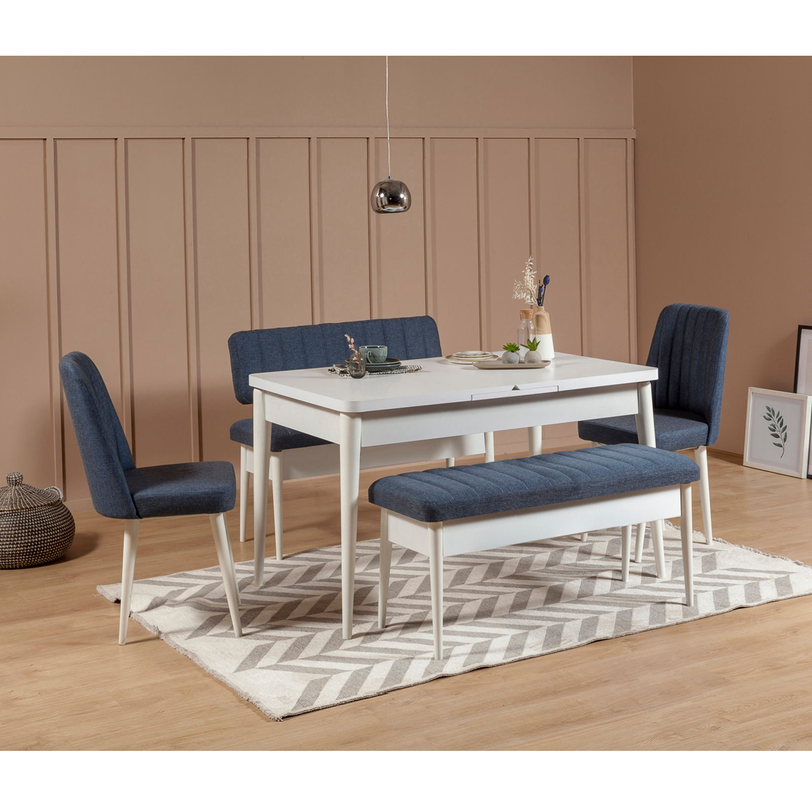 ASIR Jedálenský set stôl, stoličky VINA biela, modrá