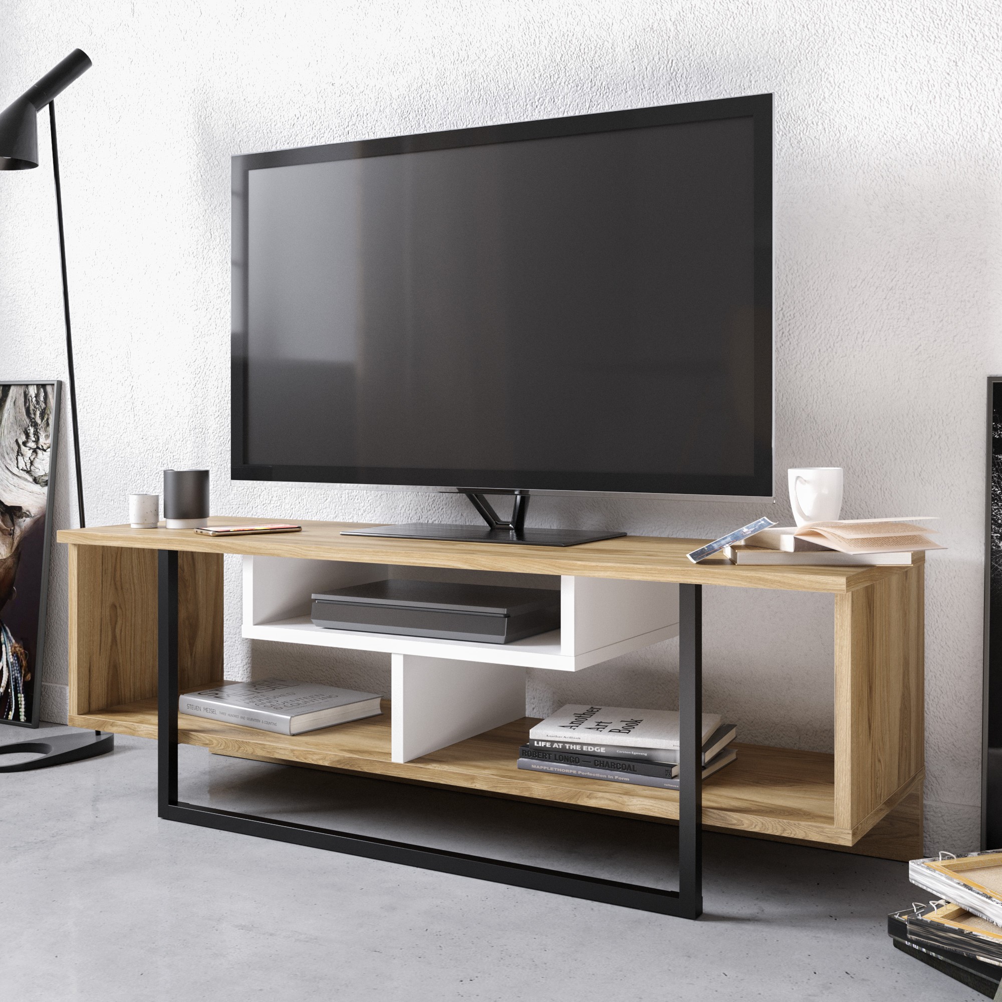 TV stolík ASAL 120 biely čierny dub