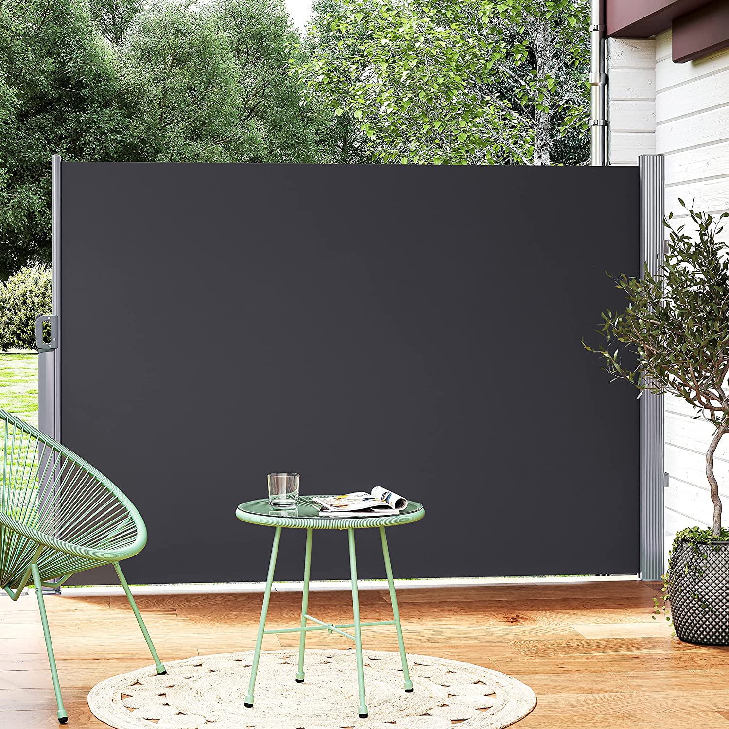Výsuvná bočná markíza tmavosivá 160 x 350 cm