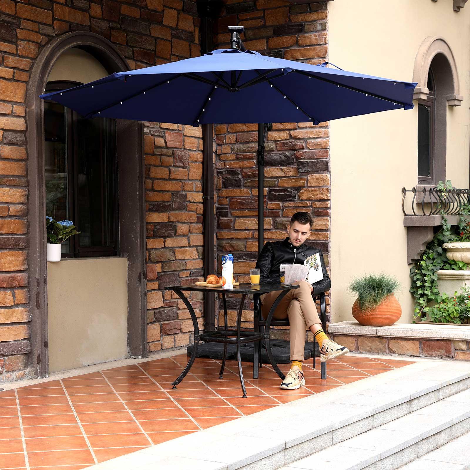Bočný slnečník s LED svetlom 300 cm modrý