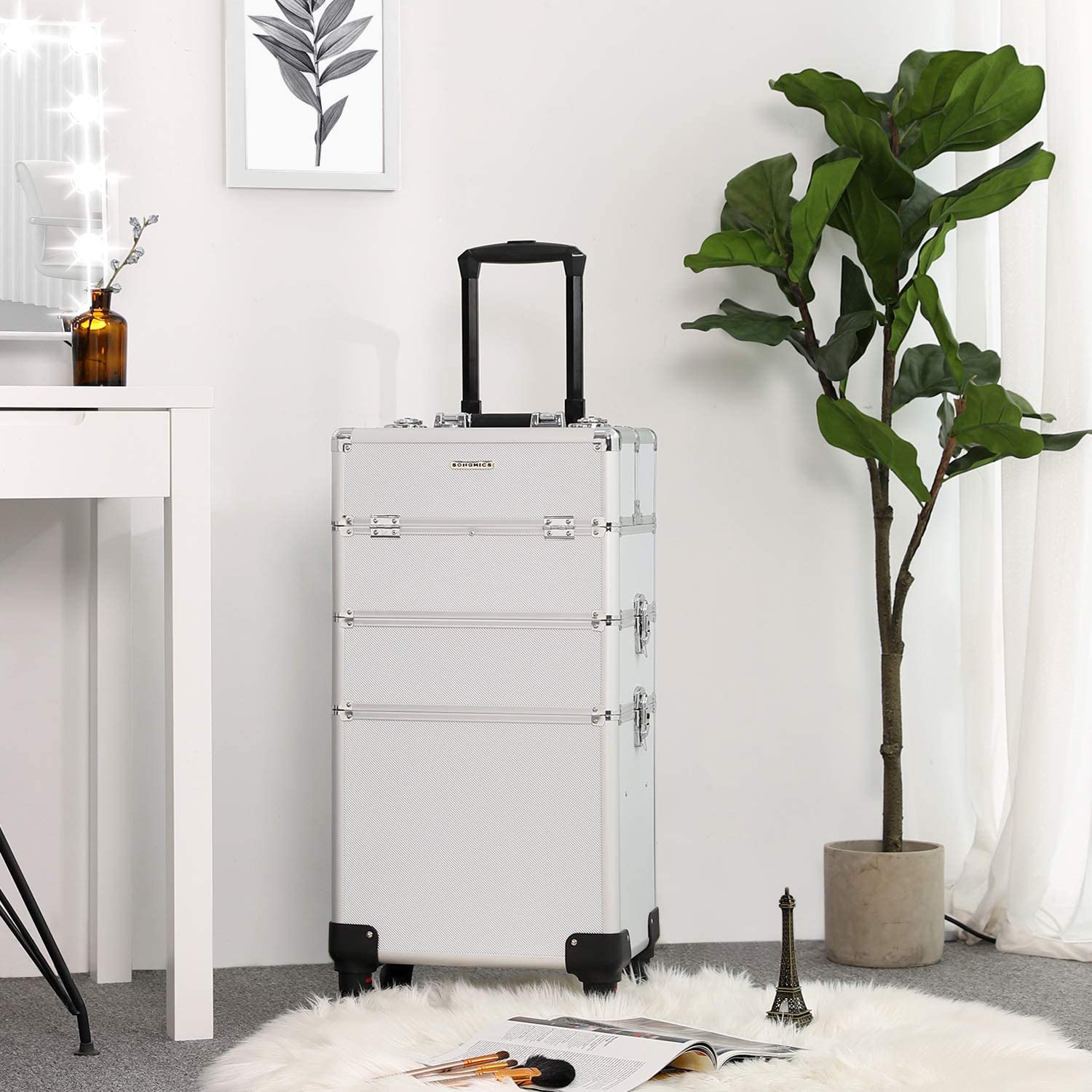 E-shop SONGMICS Toaletný kufrík na kolieskach 35 x 62 x 25 cm strieborný
