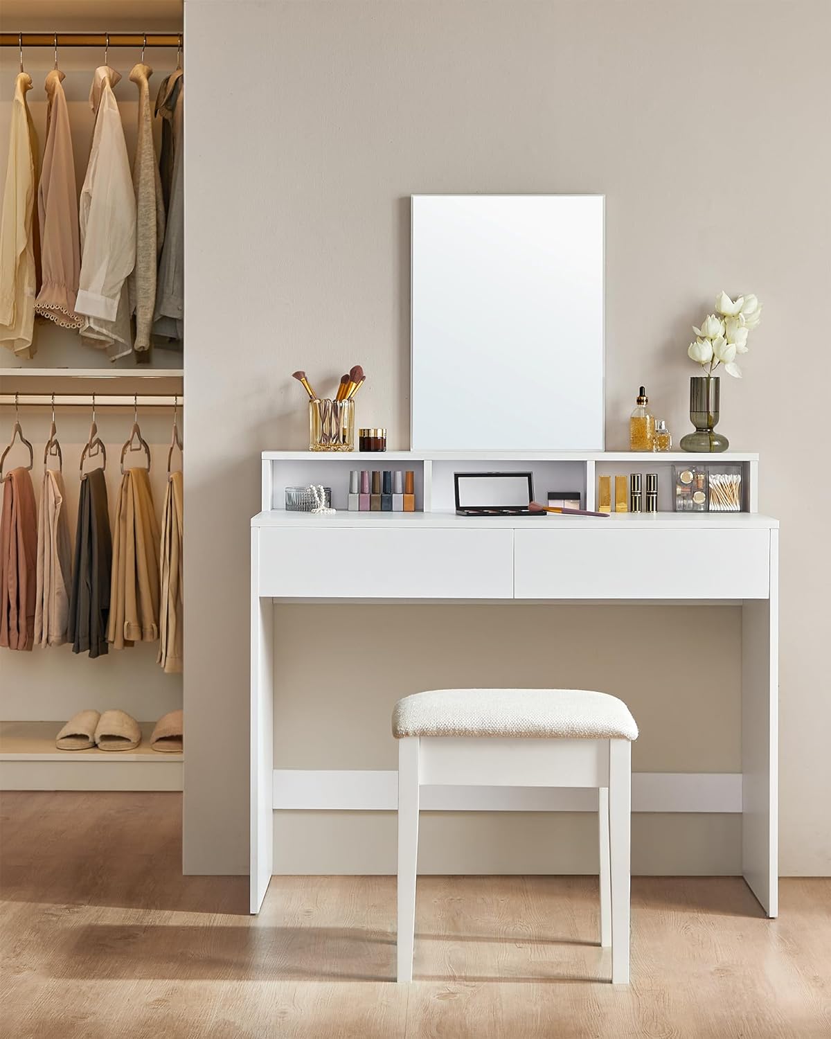 E-shop VASAGLE Toaletný stolík s veľkým zrkadlom biely