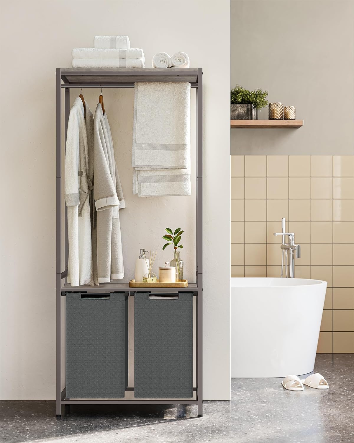 Kôš na bielizeň s kovovým rámom 2 x 46 l sivý