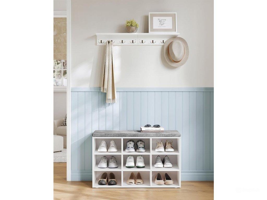 VASAGLE Lavica na topánky 9 políc 78 x 48 cm biela