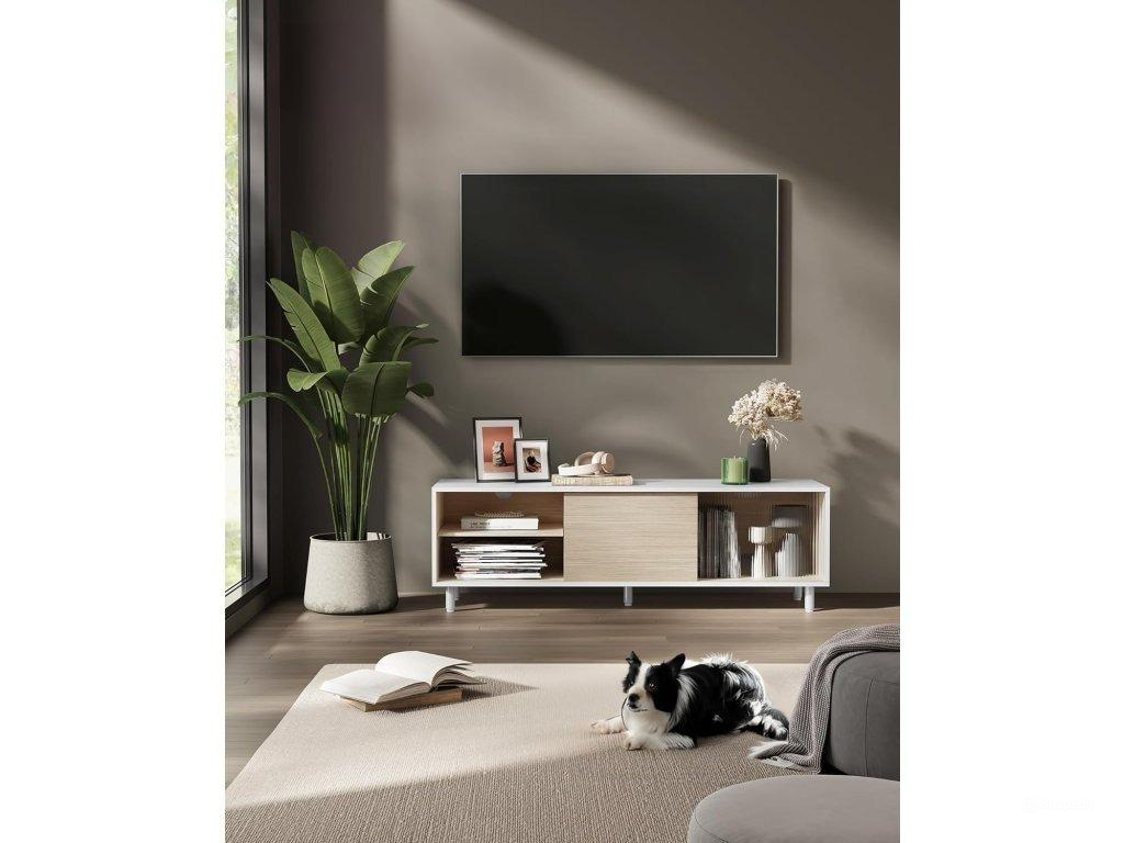 Moderný TV stolík 140 x 45 x 39 cm biely béžový