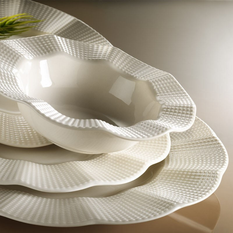 Porcelánová jedálenská súprava 18 ks RYŽOVÁ krémová