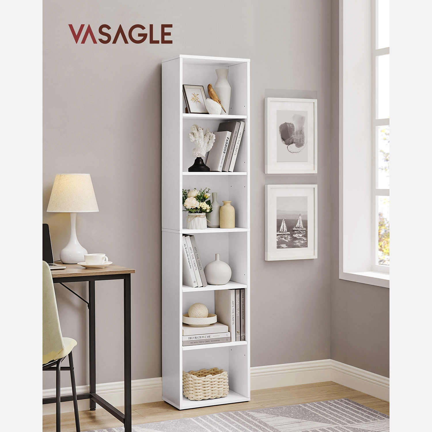 VASAGLE Regál vysoký úzky 40 x 179 x 24 cm biely