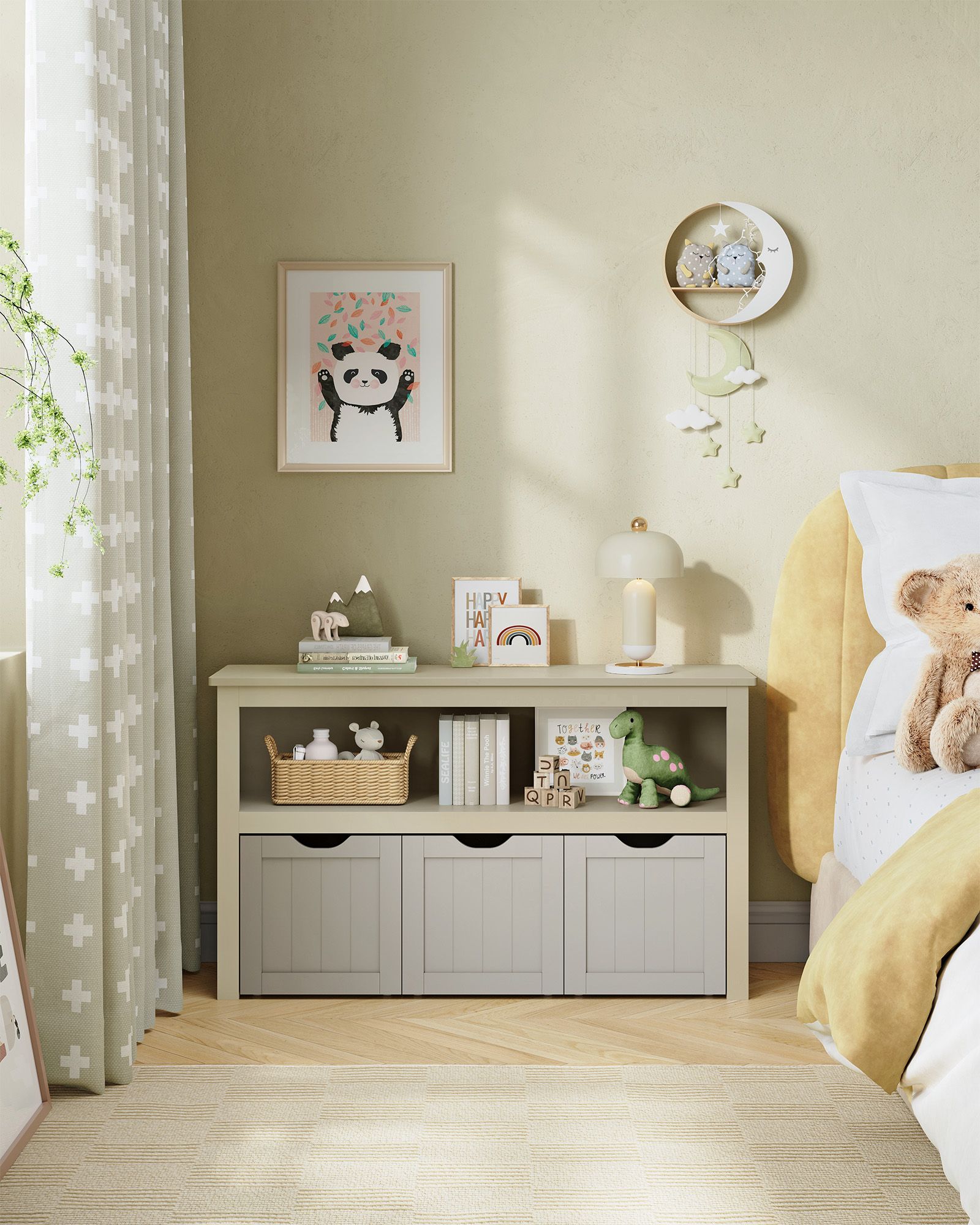 VASAGLE Skriňa s 3 úložnými boxmi 102 x 60 x 30 cm béžová