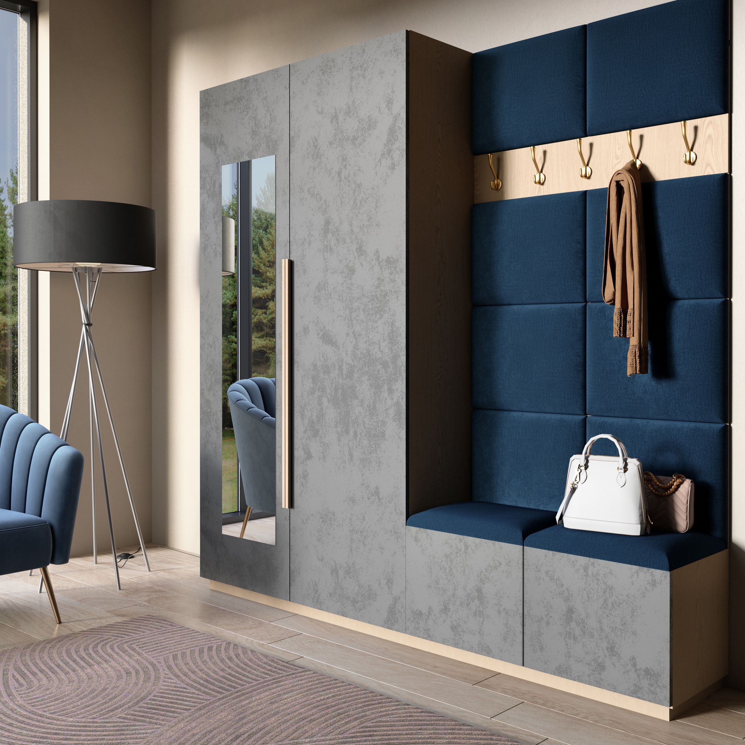 Eltap Čalúnený panel SET QUADRATTA 100x200 modrý