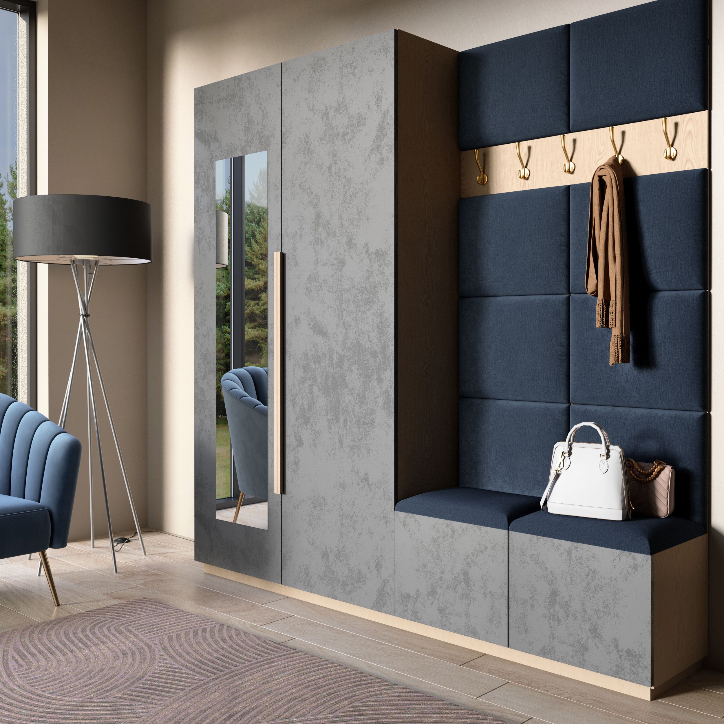 Eltap Čalúnený panel SET QUADRATTA 100x200 tmavomodrý