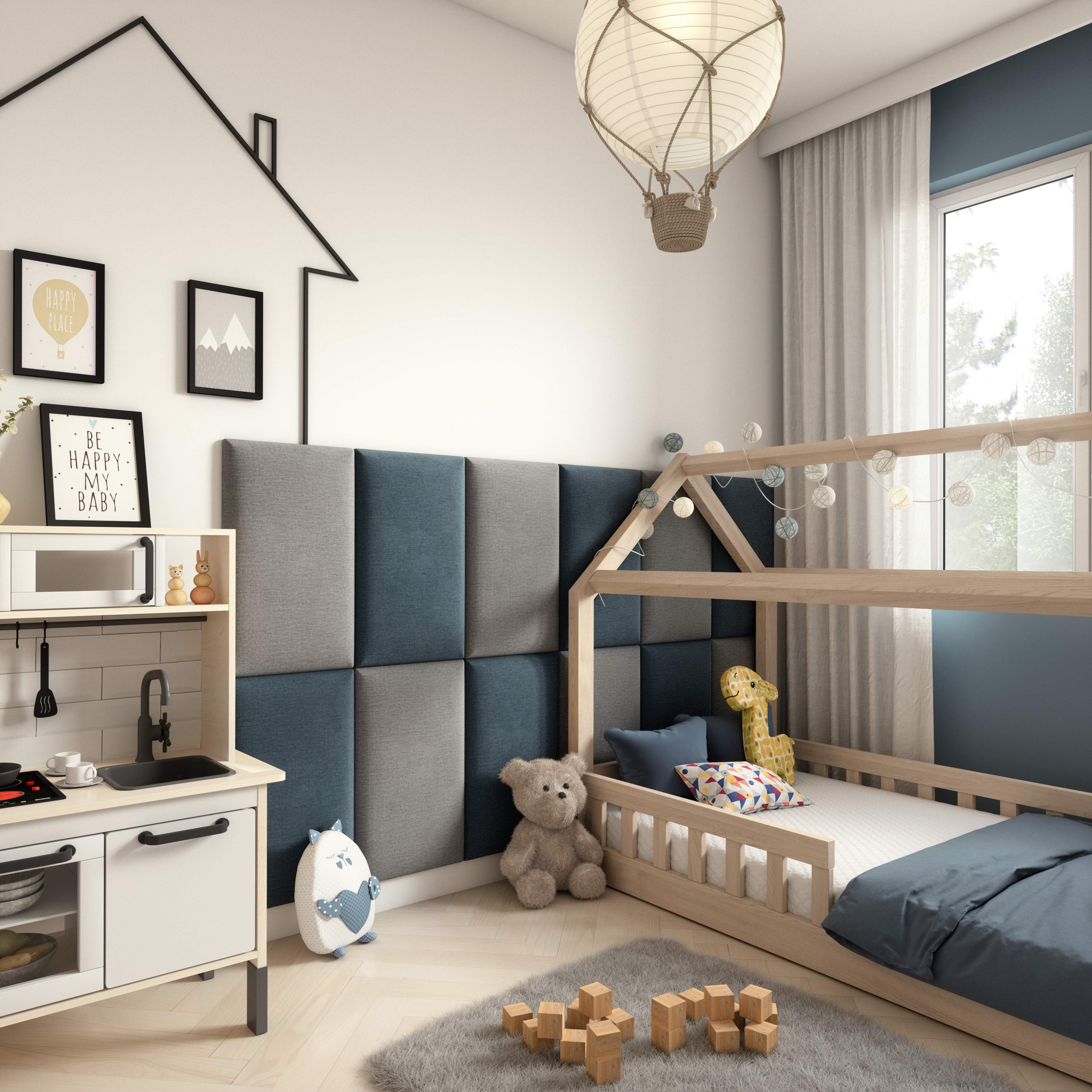 Eltap Čalúnený panel SET QUADRATTA 180x100 modrý, sivý