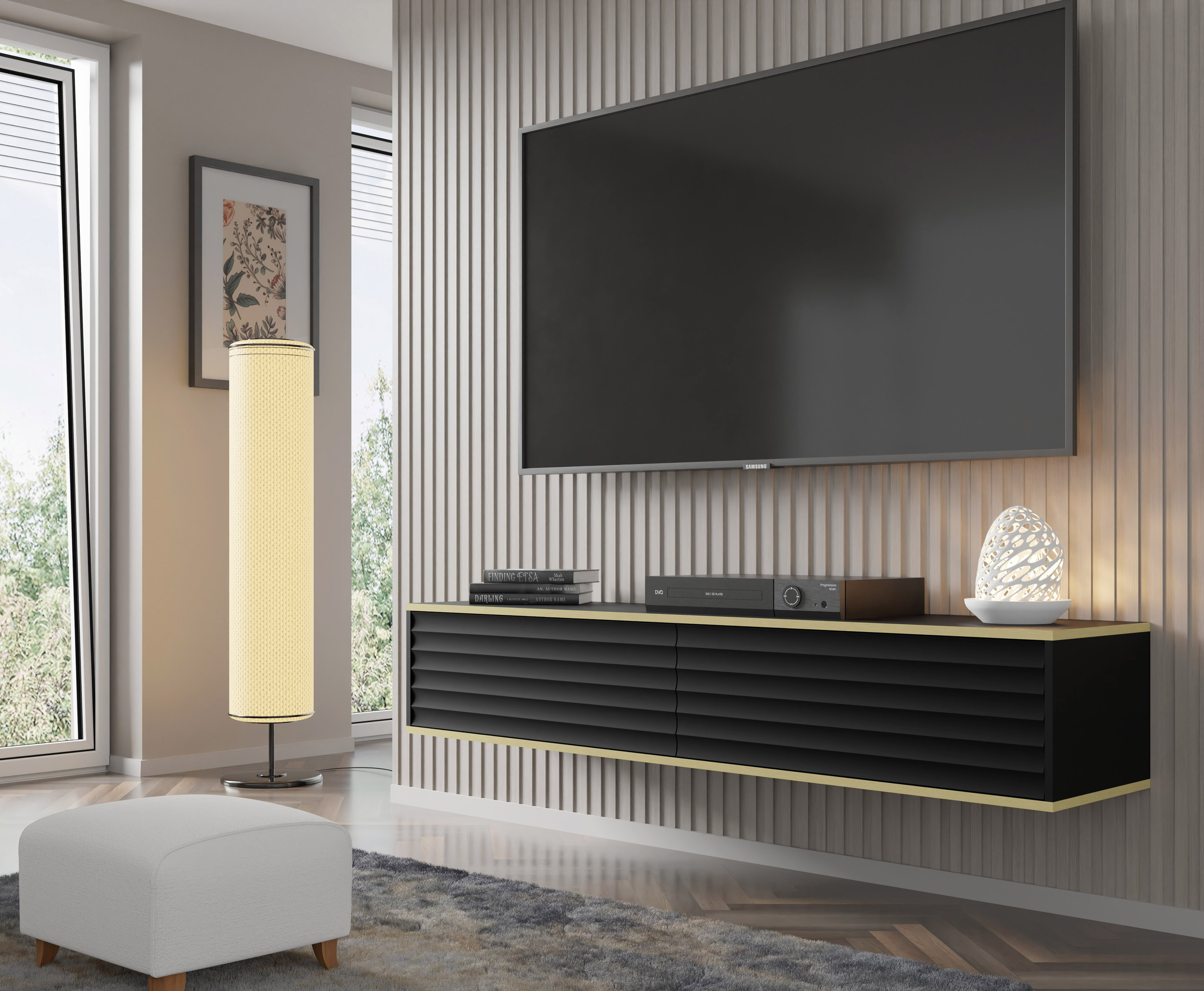 TV stolík Wabi 180 cm, čierny matný