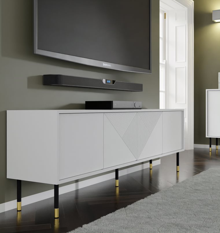 TV stolík Woody 4D, 180 cm, biely matný