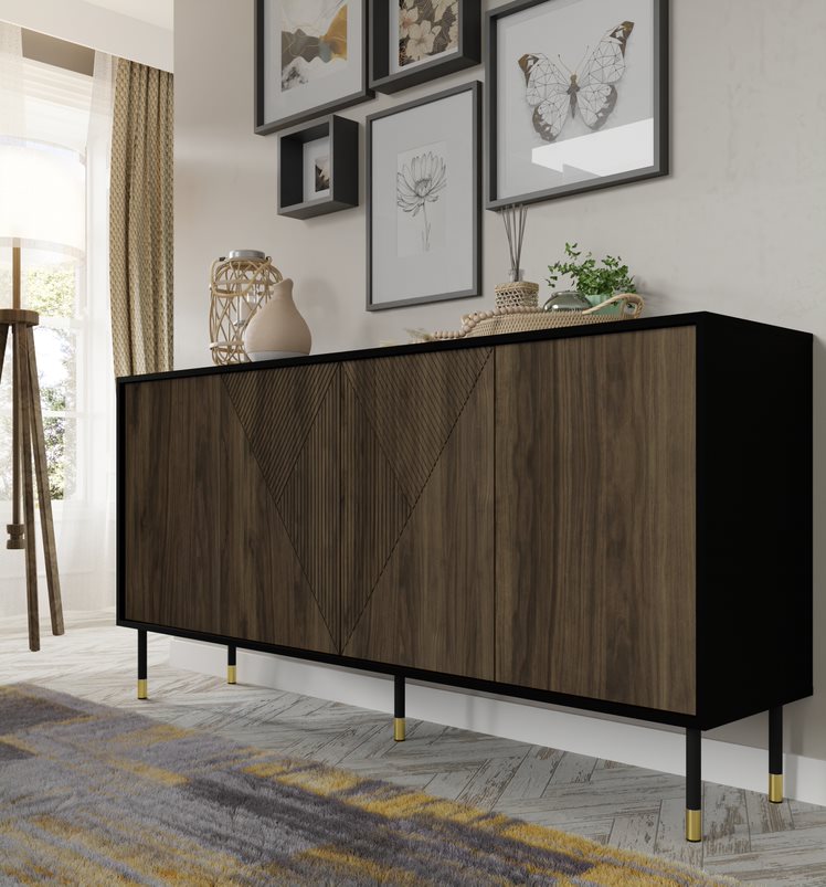 BIM Komoda Woody 4D, 180 cm, čierny mat/pacifický orech