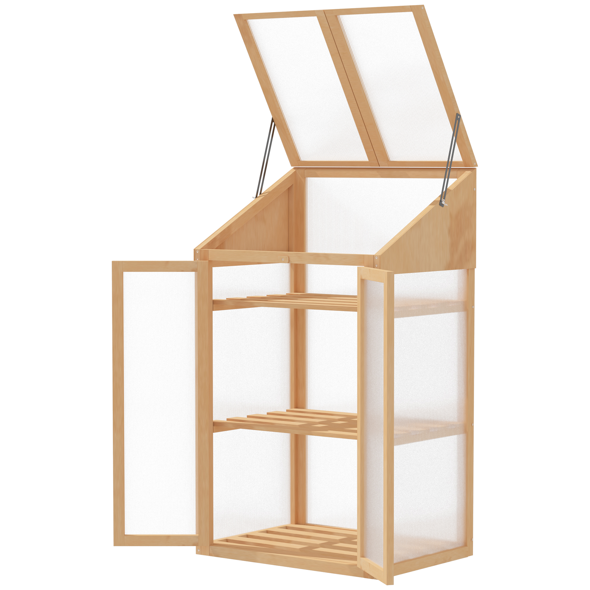 Polykarbonátový mini skleník s tromi policami 70 x 50 x 120 cm svetlé drevo