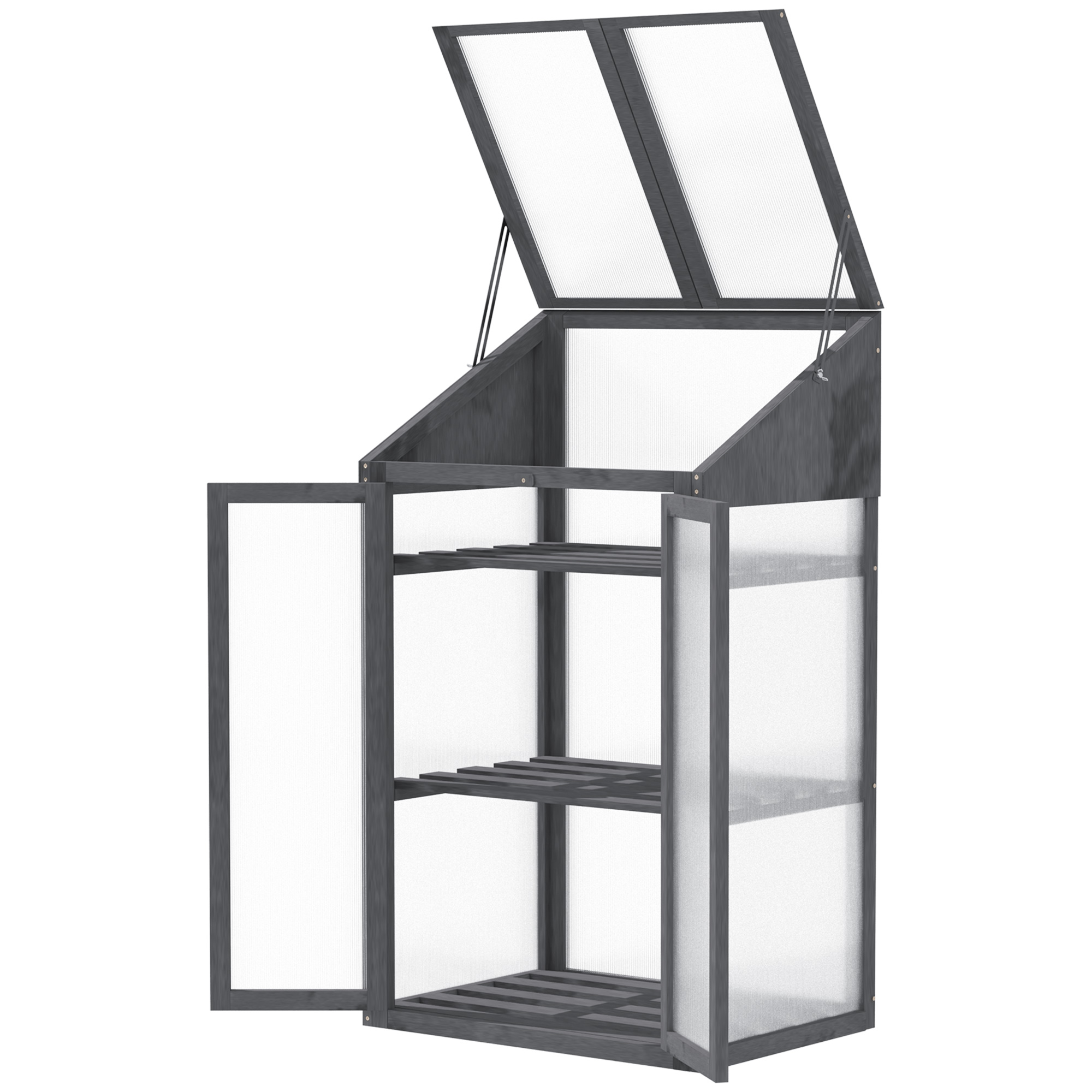 Polykarbonátový mini skleník s tromi policami 70 x 50 x 120 cm sivý