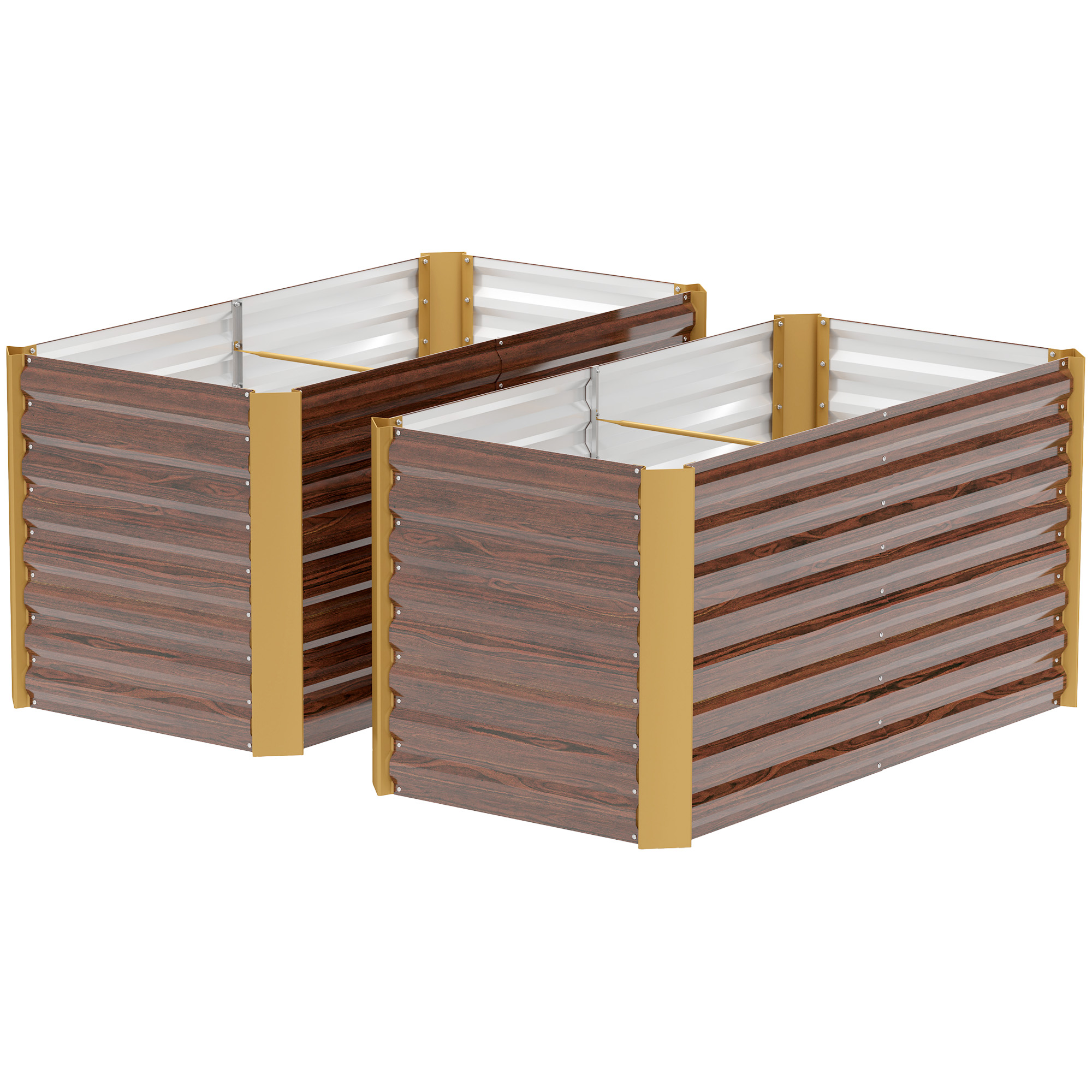 OUTSUNNY Sada 2 vyvýšených záhonov z pozinkovanej ocele 120 x 60 x 60 cm hnedá