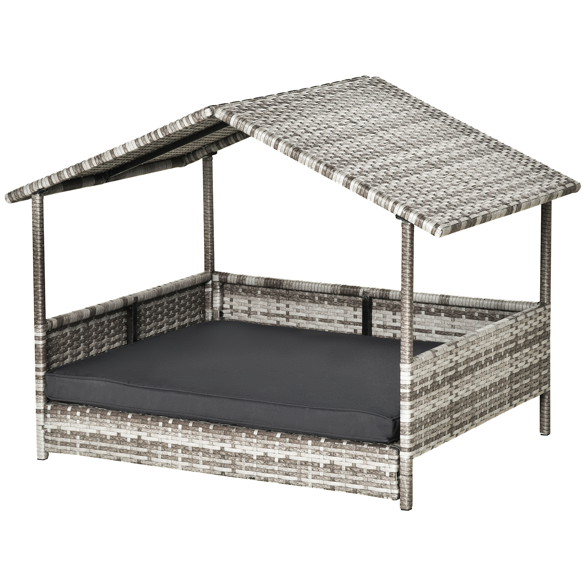 PAWHUT Ratanový prístrešok pre psov s vankúšom 98 x 73 x 69 cm sivý