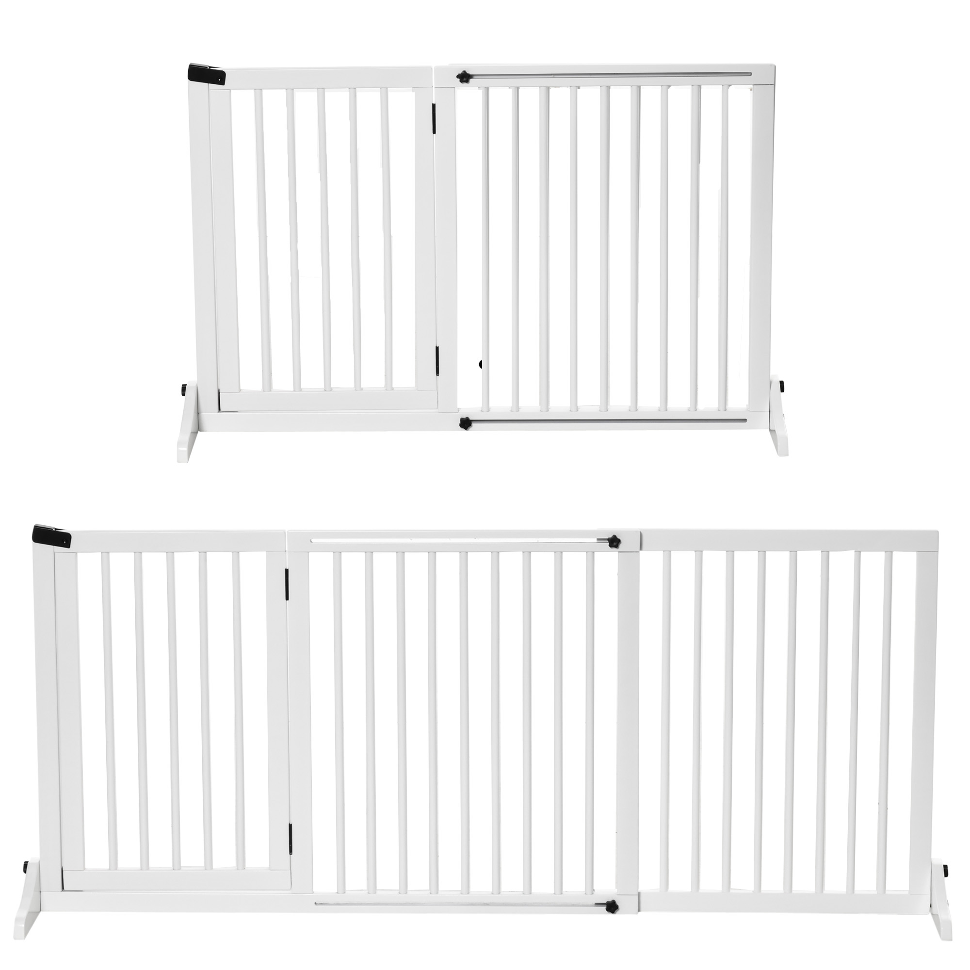 Zábrana pre psov s bránkou drevená nastaviteľná 113-166 x 71 cm biela