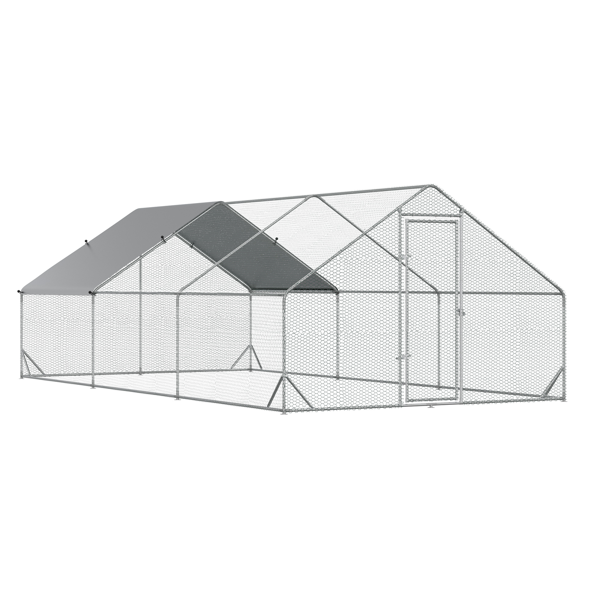 PAWHUT Kovový kurník XXL so strechou pre 12-18 sliepok 600 x 200 x 300 cm