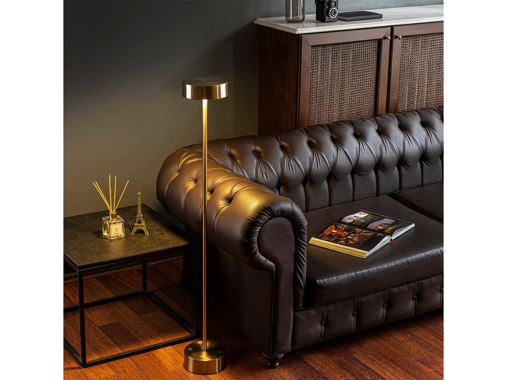 Stojací lampa KEYF vintage zlatá LED