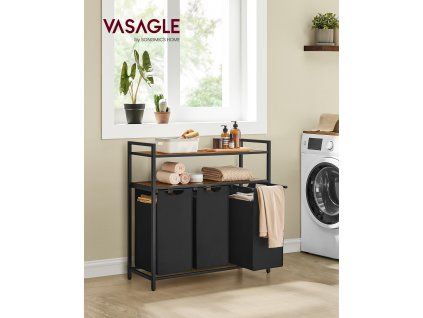 Prádelní koš 3 x 40 l se dvěma policemi 92 x 92 x 33 cm hnědá černá