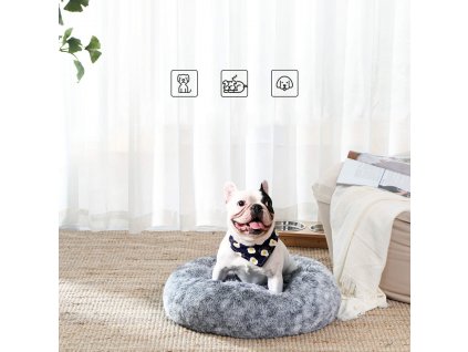 Pelíšek pro psa plyšový kulatý šedý 60 cm