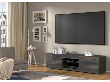 Televizní stolek NET 180 cm univerzální šedý mat, šedý lesk