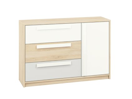 komoda pongo 3 zasuvky buk bila svetle seda 138 x 94 x 40 cm