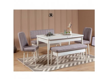Jídelní set stůl, židle VINA bílý, šedý
