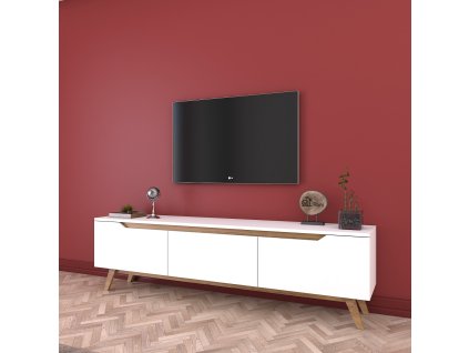 Televizní stolek MODERN bílý, ořech světlý
