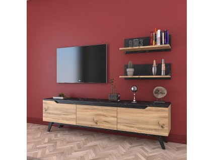 Obývací stěna MODERN ořech, černá