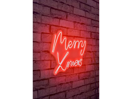 Dekorativní nástěnný nápis MERRY X MAS s led podsvícením červená