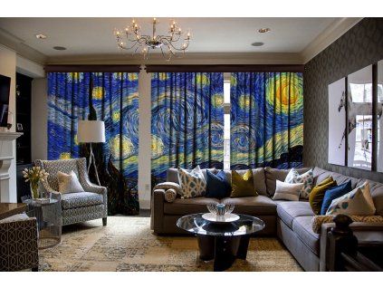 Závěsy reprodukce HVĚZDNÁ NOC VINCENT VAN GOGH 140 x 260 cm polyester