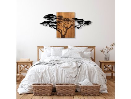 Nástěnná dekorace dřevo kov ACACIA TREE černá ořech