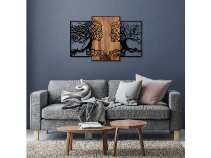 Nástěnná dekorace dřevo kov TREE LOVE černá ořech