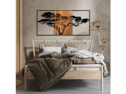 Nástěnná dekorace dřevo kov ACACIA TREE černá ořech