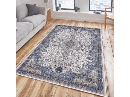 Koberec (120 x 180) WOOSONIL066 modrý a bílý Perský vzor