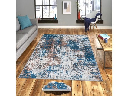 Koberec (120 x 180) EEXFAB804 oprýskaná modrá omítka