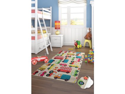 Dětský koberec (140 x 190) CARS béžový s barevnými autíčky