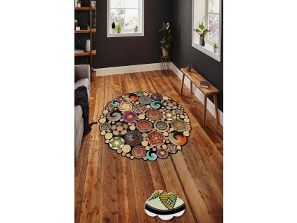 Koberec (150 cm) HMNT971 černý – mandaly a ornamenty