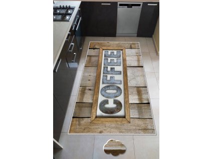Koberec WOOKECE217 dřevěný vzor s nápisem – Coffee