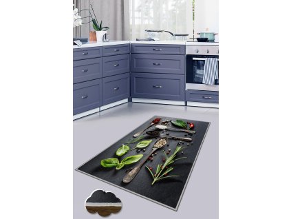 Koberec WOOKECE233 černý s kuchyňskou tématikou